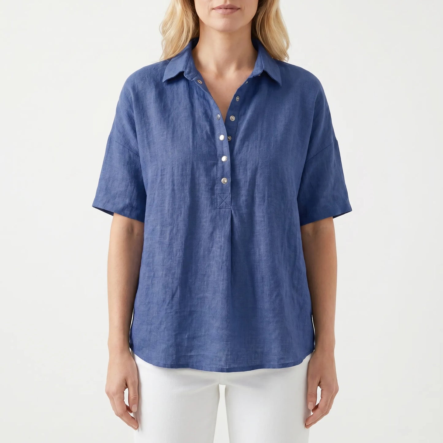 Damebluse | Luftig bluse med korte ærmer