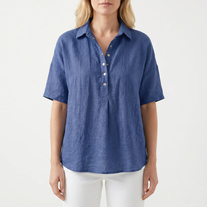 Damebluse | Luftig bluse med korte ærmer
