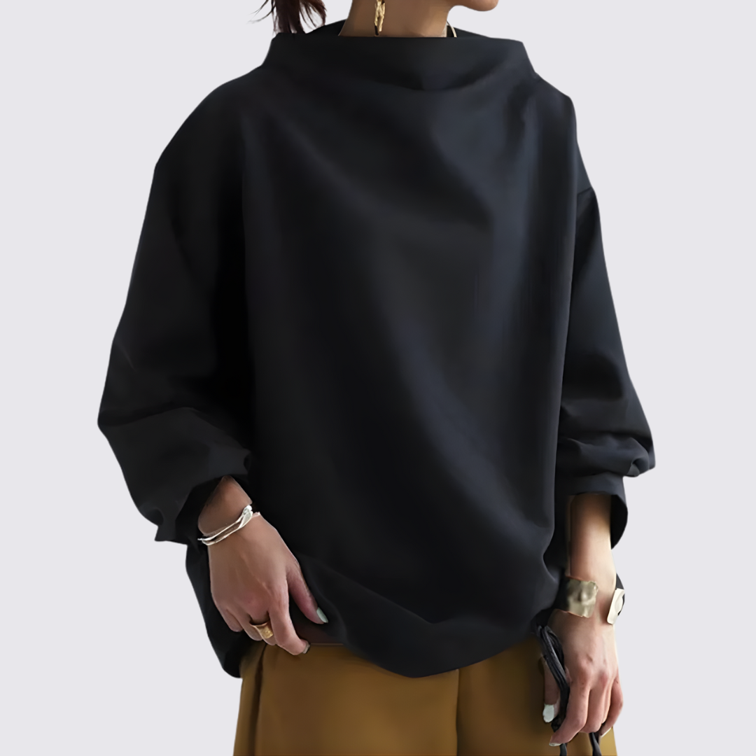 Damen Bluse mit Oversize Schnitt - Langarm Bluse - Weiter Ausschnitt