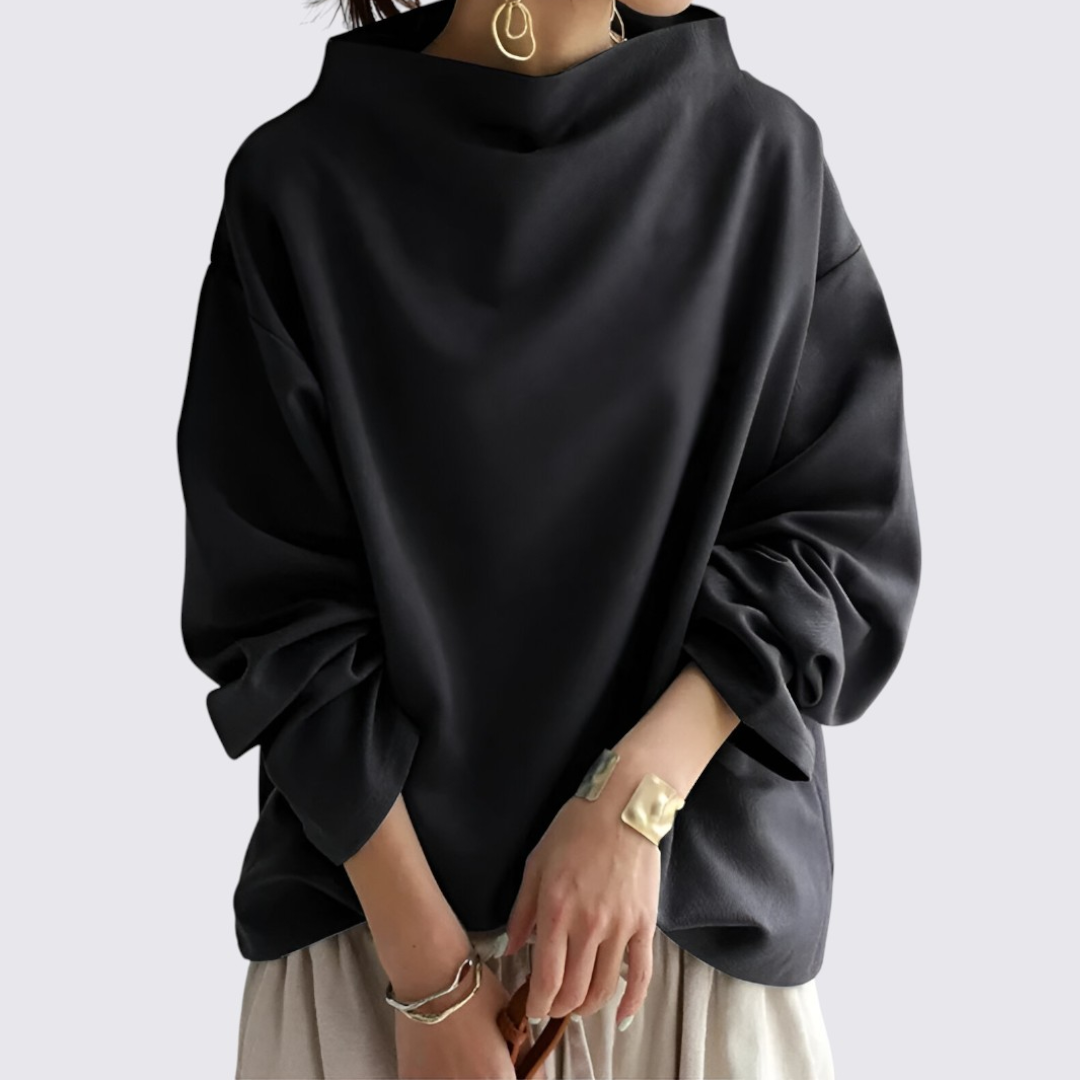 Damen Bluse mit Oversize Schnitt - Langarm Bluse - Weiter Ausschnitt