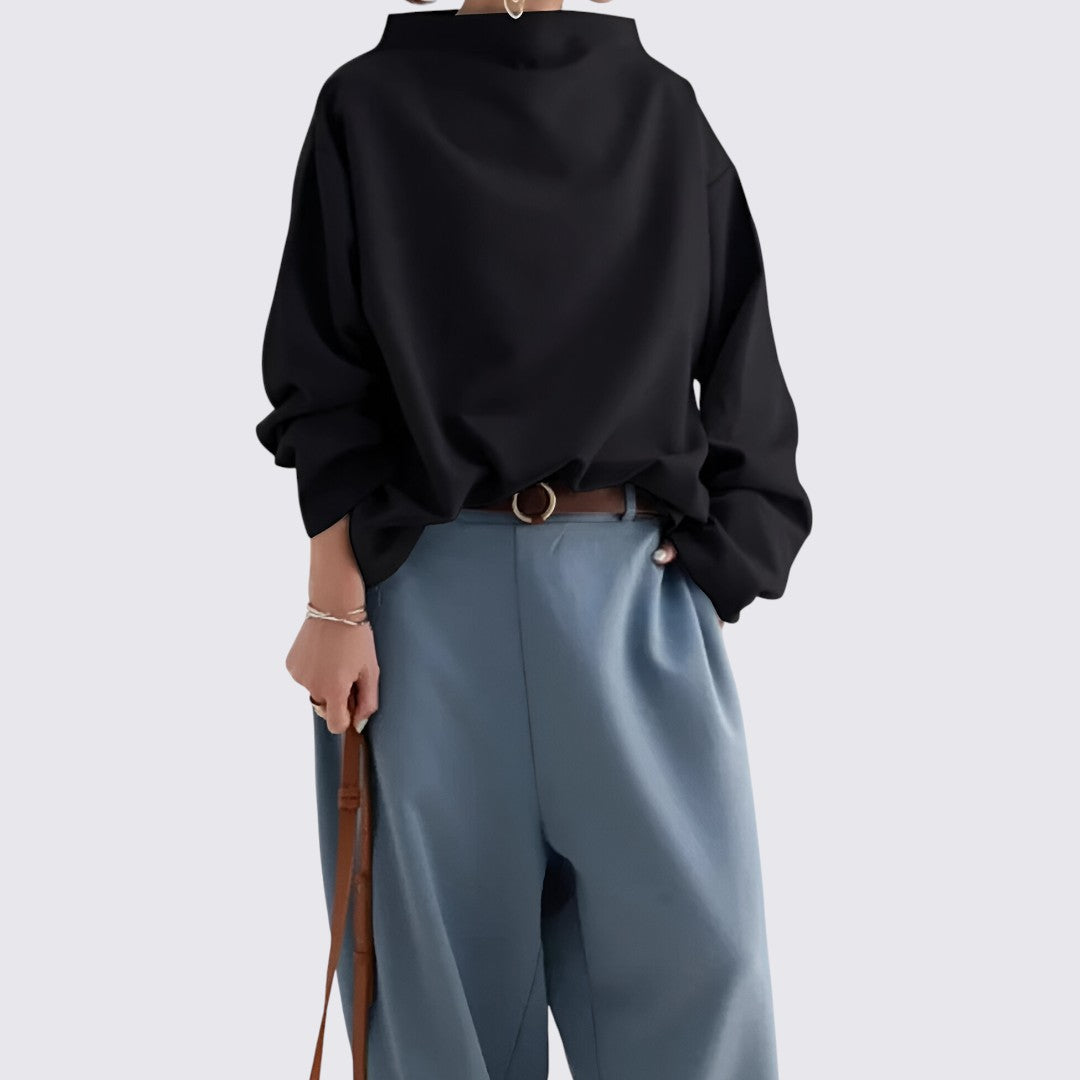 Damen Bluse mit Oversize Schnitt - Langarm Bluse - Weiter Ausschnitt