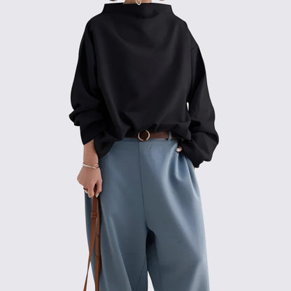 Damen Bluse mit Oversize Schnitt - Langarm Bluse - Weiter Ausschnitt