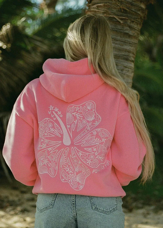 SUENTA Damen-Hoodie Bequeme Passform Weiche Baumwollmischung Rückendruck mit Blumenmotiv Dunkelrosa
