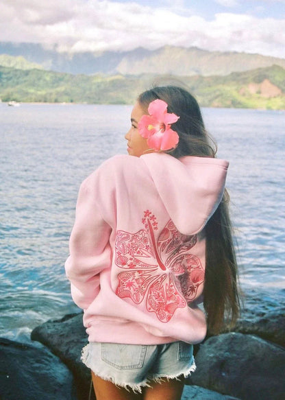 SUENTA Damen-Hoodie Bequeme Passform Weiche Baumwollmischung Rückendruck mit Blumenmotiv Hellrosa