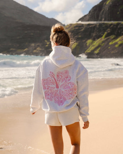 SUENTA Damen-Hoodie Bequeme Passform Weiche Baumwollmischung Rückendruck mit Blumenmotiv Grau