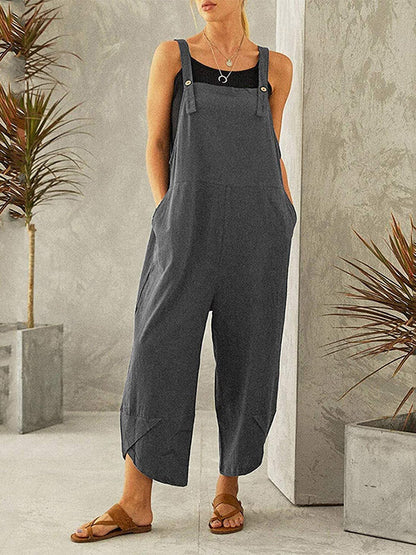 SUENTA Damen-Latzhose Mit Knöpfen Verstellbare Hosenträger Mit Knöpfen Zwei Taschen Grau