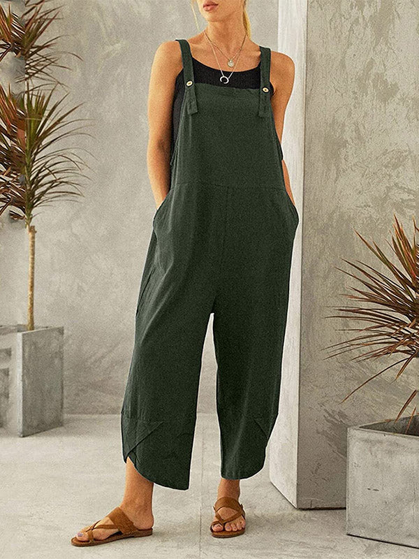 SUENTA Damen-Latzhose Mit Knöpfen Verstellbare Hosenträger Mit Knöpfen Zwei Taschen Grün