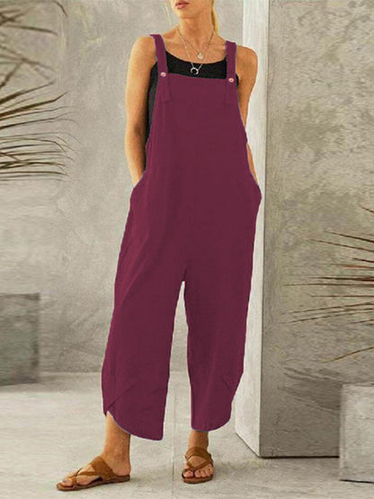 SUENTA Damen-Latzhose Mit Knöpfen Verstellbare Hosenträger Mit Knöpfen Zwei Taschen Weinrot