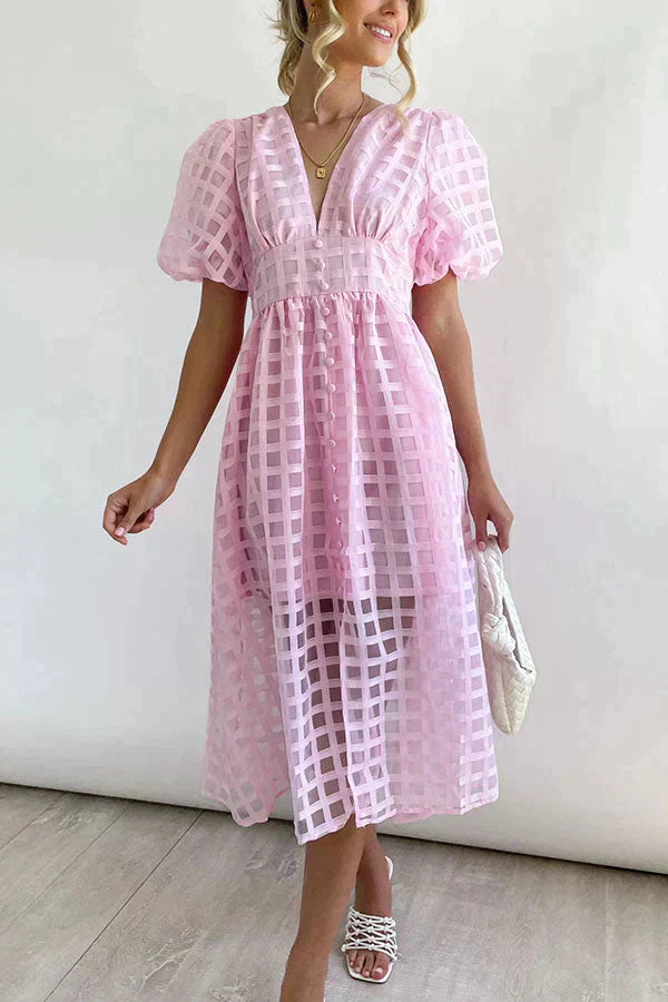Damen Puffed Sleeve Abend Midi Kleid - Heidi