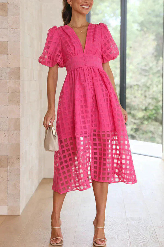 Damen Puffed Sleeve Abend Midi Kleid - Heidi