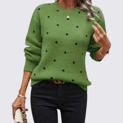 Dame trøje med prikker – Lange ærmer – Rund hals