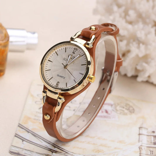 Damen Armbanduhr im Vintage-Stil mit Veganem Lederarmband 0