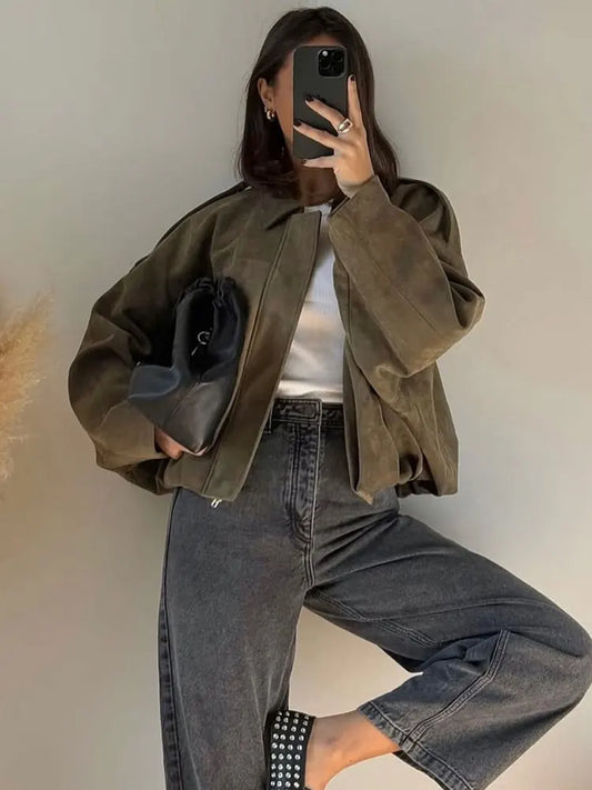 Bomber | jacket made of suede look fabric