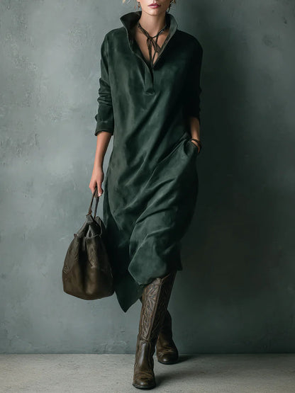 Damen Langarm Kleid Mit Kragen | Midi