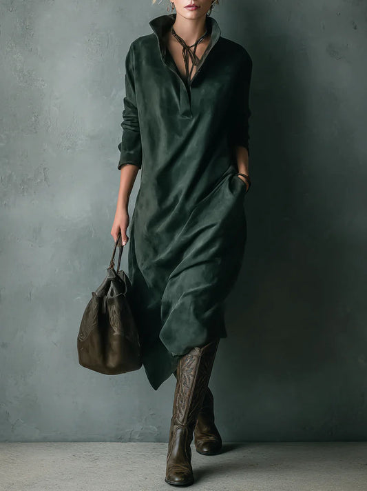 Damen Langarm Kleid Mit Kragen | Midi