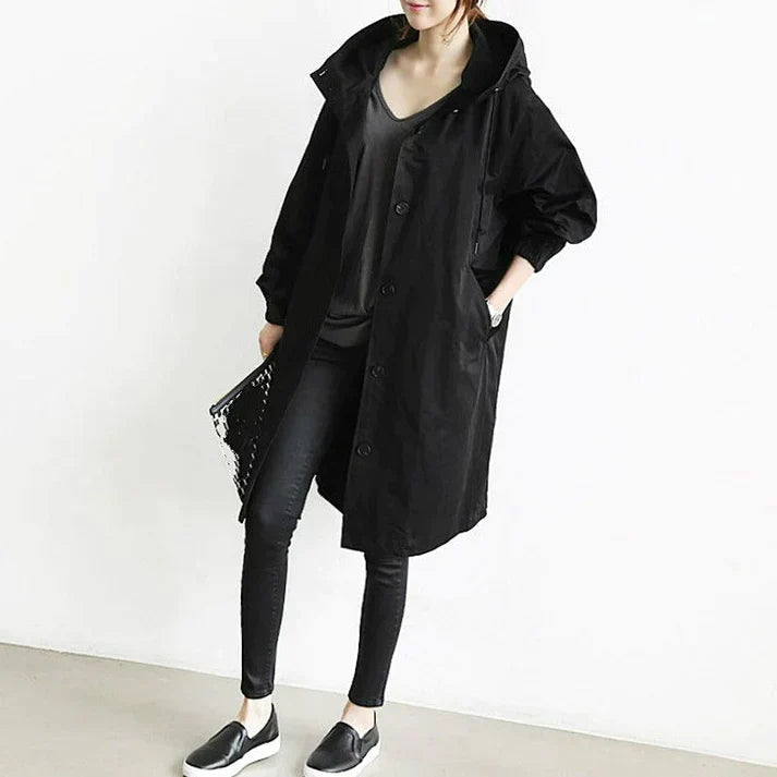 Damen Wasserabweisender Trenchcoat Schwarz - Roborro