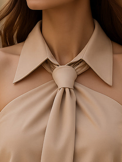Blusa Elegante Senza Maniche da Donna – Tessuto Misto con Dettaglio Annodato