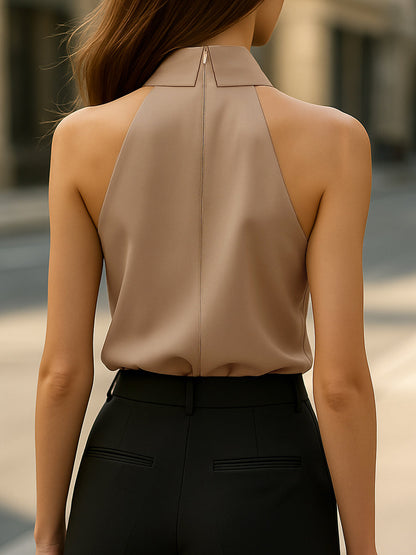 Blouse Élégante Sans Manches pour Femme – Tissu Mélangé avec Détail Noué