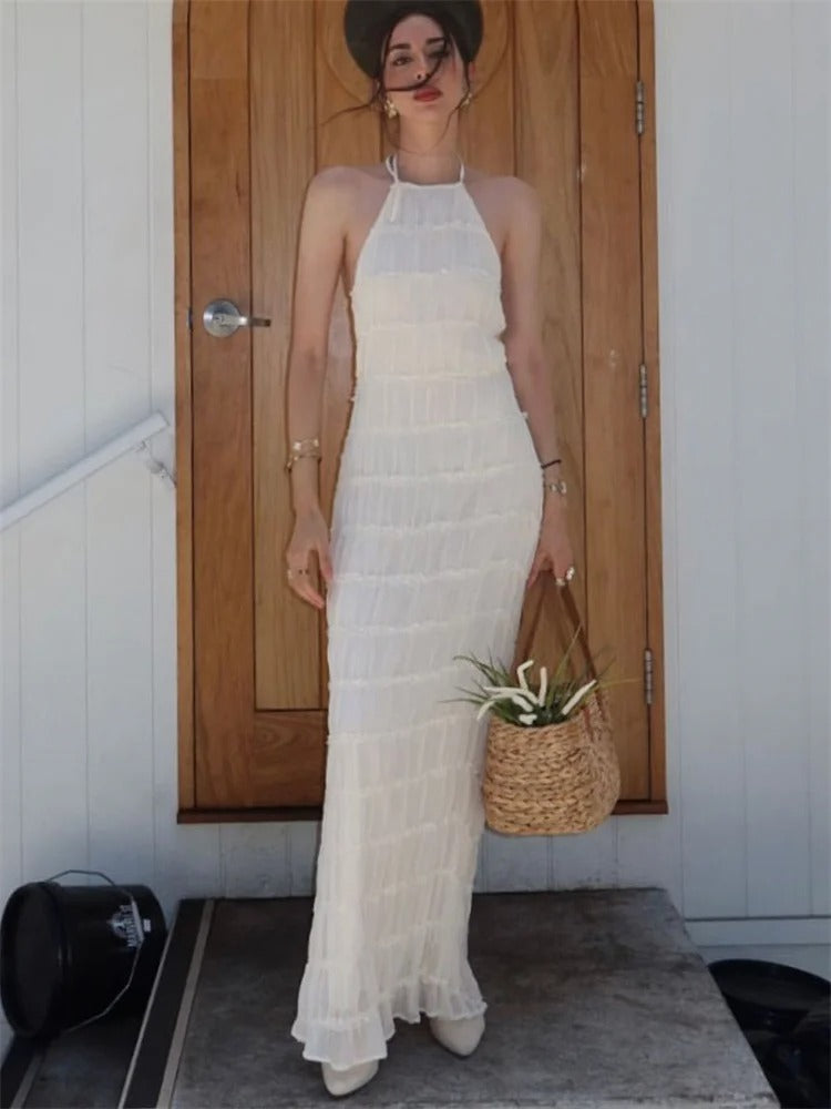 Dames Maxi Jurk | Halterhals & Open Rug
