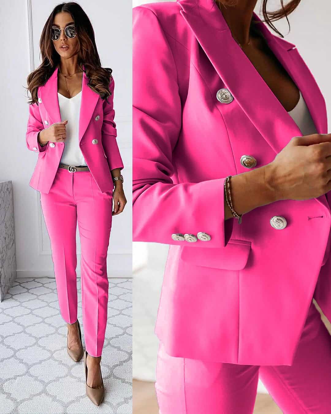Dames set | Dubbele Knoopsluiting & Strakke Silhouet