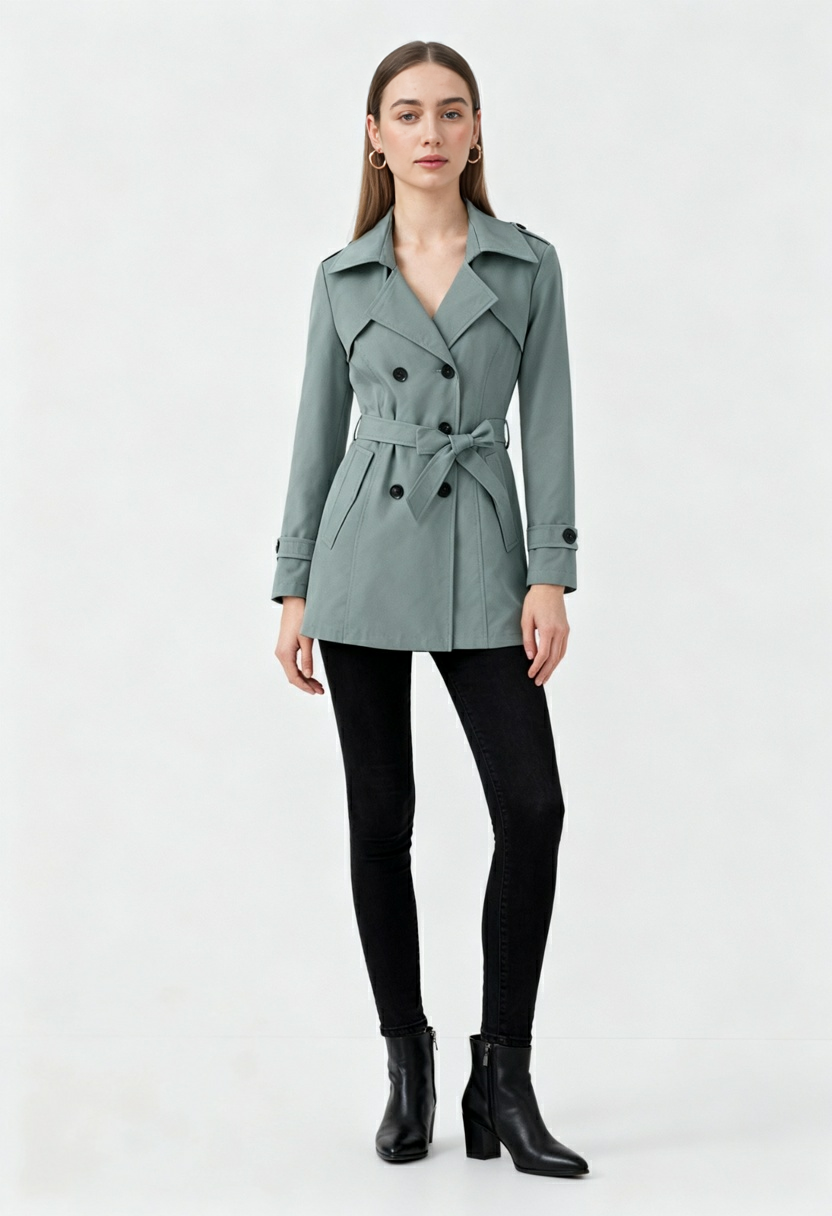 Women's Dark Green Mid-Length Trench Coat - View 2 | Vanda Liamo