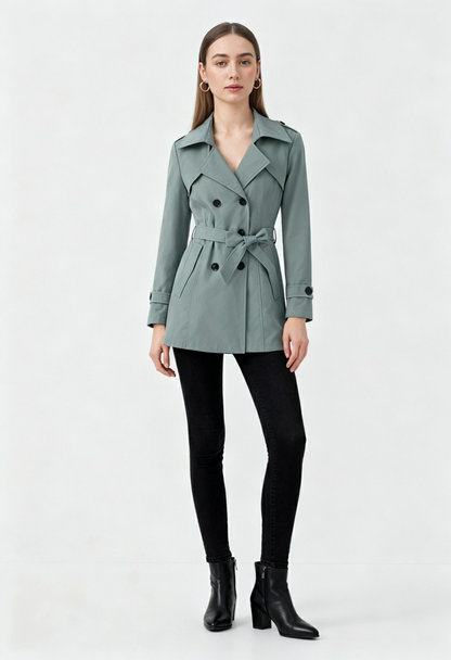 Women's Dark Green Mid-Length Trench Coat - View 2 | Vanda Liamo