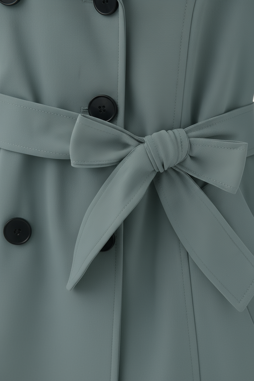 Women's Dark Green Mid-Length Trench Coat - View 6 | Vanda Liamo