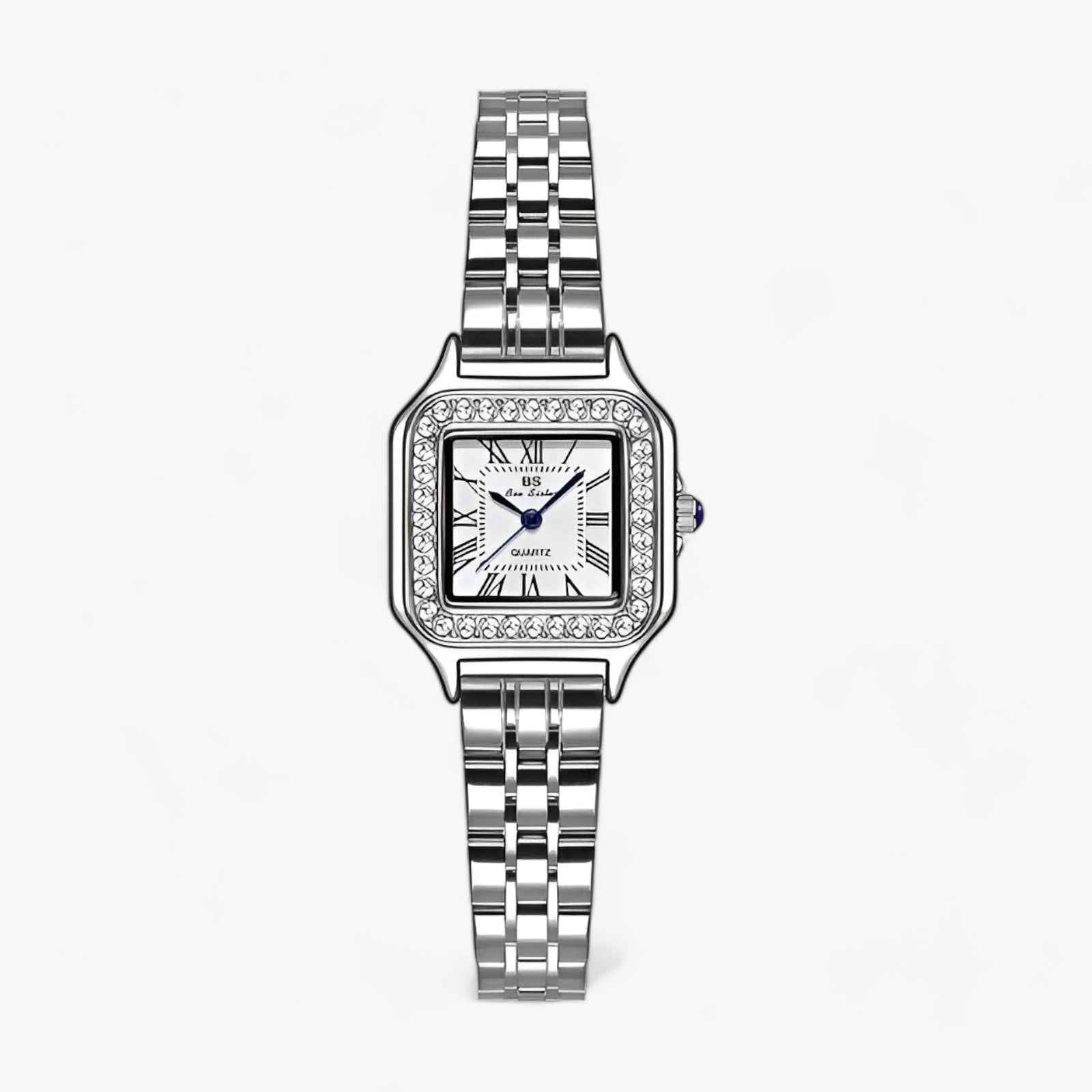 Horloges : Luxueus vierkant | Dames Horloge Zilver met Strass Accenten in Zilver van Pantino