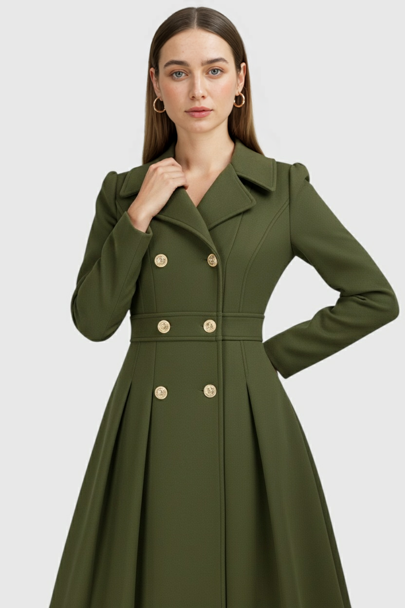 Women's Army Green Lined Double-Breasted Trench Coat | Vanda Liamo