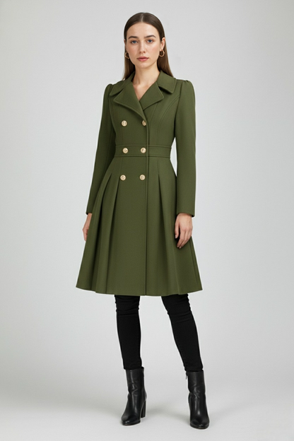 Women's Army Green Lined Double-Breasted Trench Coat - View 2 | Vanda Liamo
