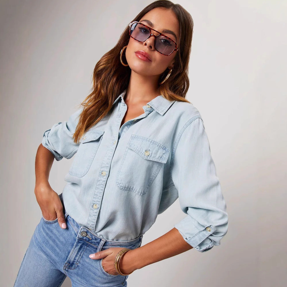 Women’s Denim Shirt with Chest Pockets – Casual Style and Relaxed Comfort