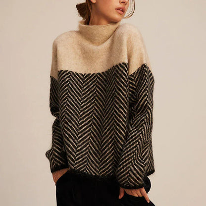 Seraphine – Women’s Turtleneck Sweater with Herringbone Pattern