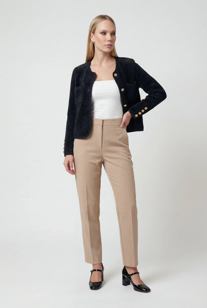 Women's Soft Crew Neck Black Cardigan - View 2 | Vanda Liamo