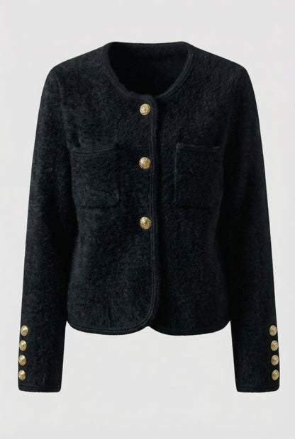 Women's Soft Crew Neck Black Cardigan - Black | Vanda Liamo