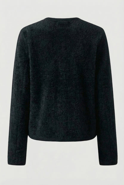 Women's Soft Crew Neck Black Cardigan - View 4 | Vanda Liamo
