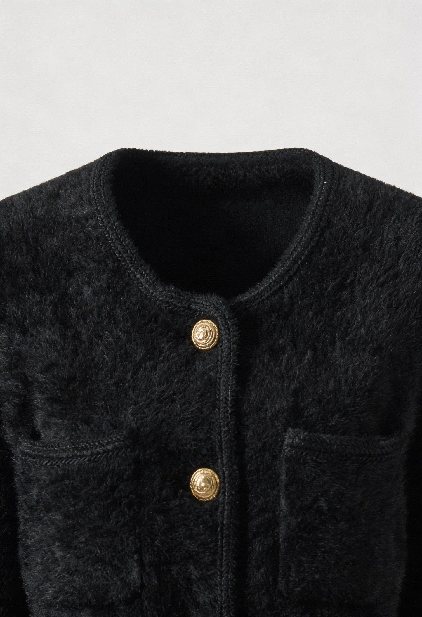 Women's Soft Crew Neck Black Cardigan - View 5 | Vanda Liamo