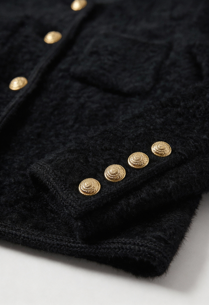 Women's Soft Crew Neck Black Cardigan - View 6 | Vanda Liamo