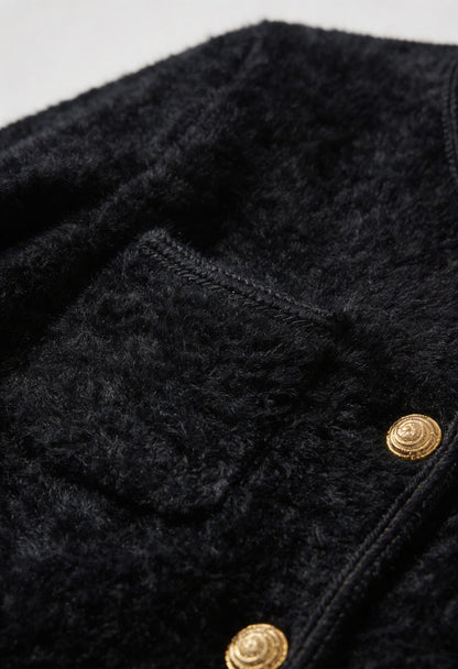 Women's Soft Crew Neck Black Cardigan - View 7 | Vanda Liamo