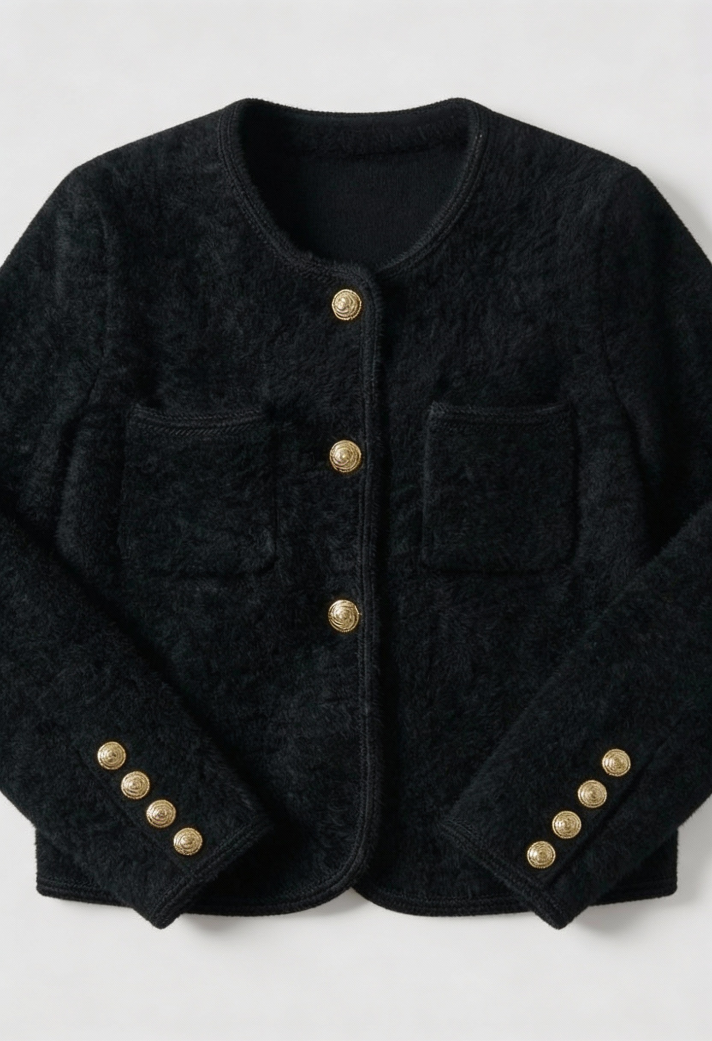 Women's Soft Crew Neck Black Cardigan - View 9 | Vanda Liamo