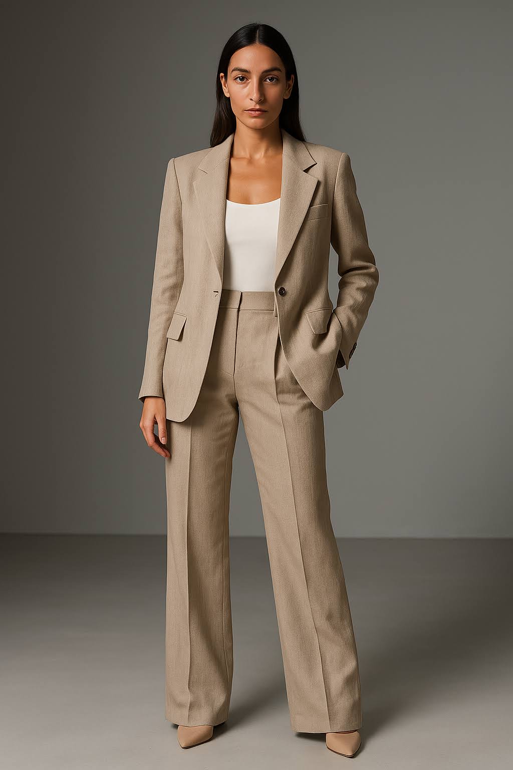 Women’s Tailored Blazer and Wide Leg Trousers Set Structured Two Piece Suit