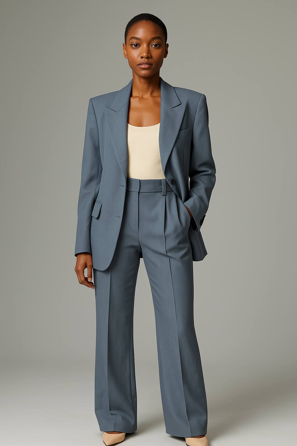 Women’s Tailored Blazer and Wide Leg Trousers Set Structured Two Piece Suit