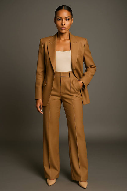 Women’s Tailored Blazer and Wide Leg Trousers Set Structured Two Piece Suit