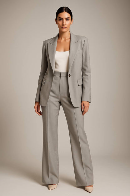 Women’s Tailored Blazer and Wide Leg Trousers Set Structured Two Piece Suit
