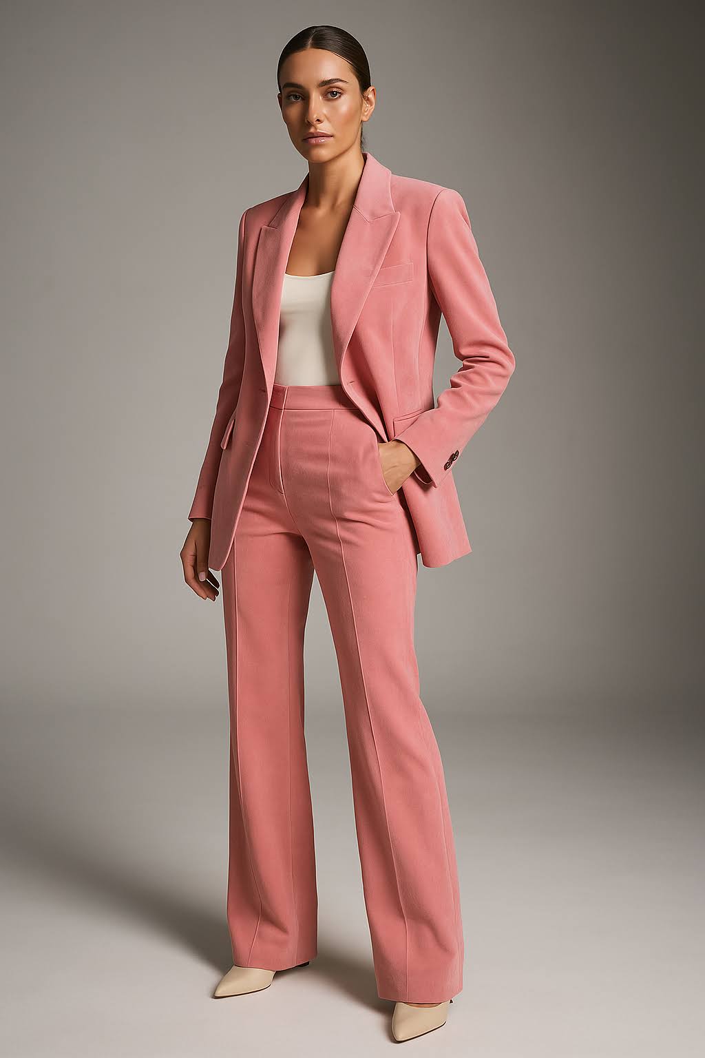 Women’s Tailored Blazer and Wide Leg Trousers Set Structured Two Piece Suit