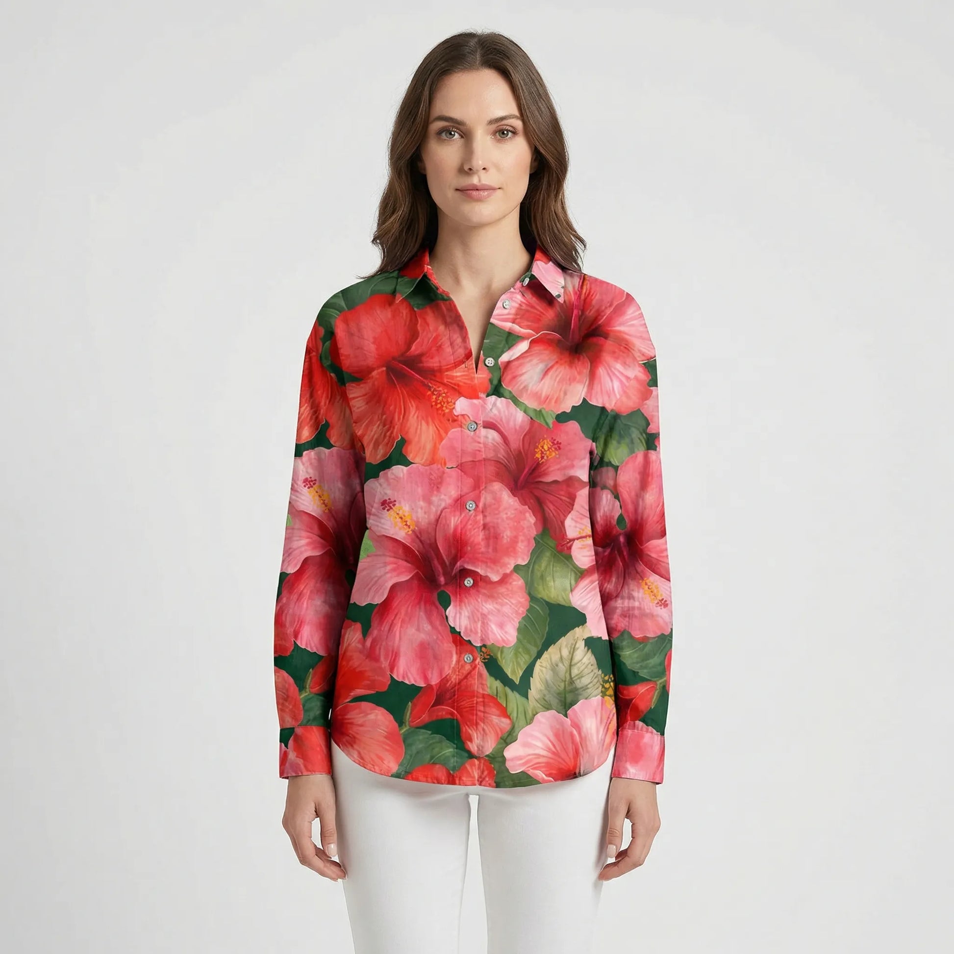 Dames blouse | Lange mouw met grote bloemenprint