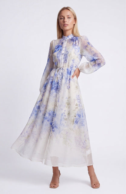Laure Dames Maxi Jurk | Blauwe Bloemenprint | Elegante Lange Jurk
