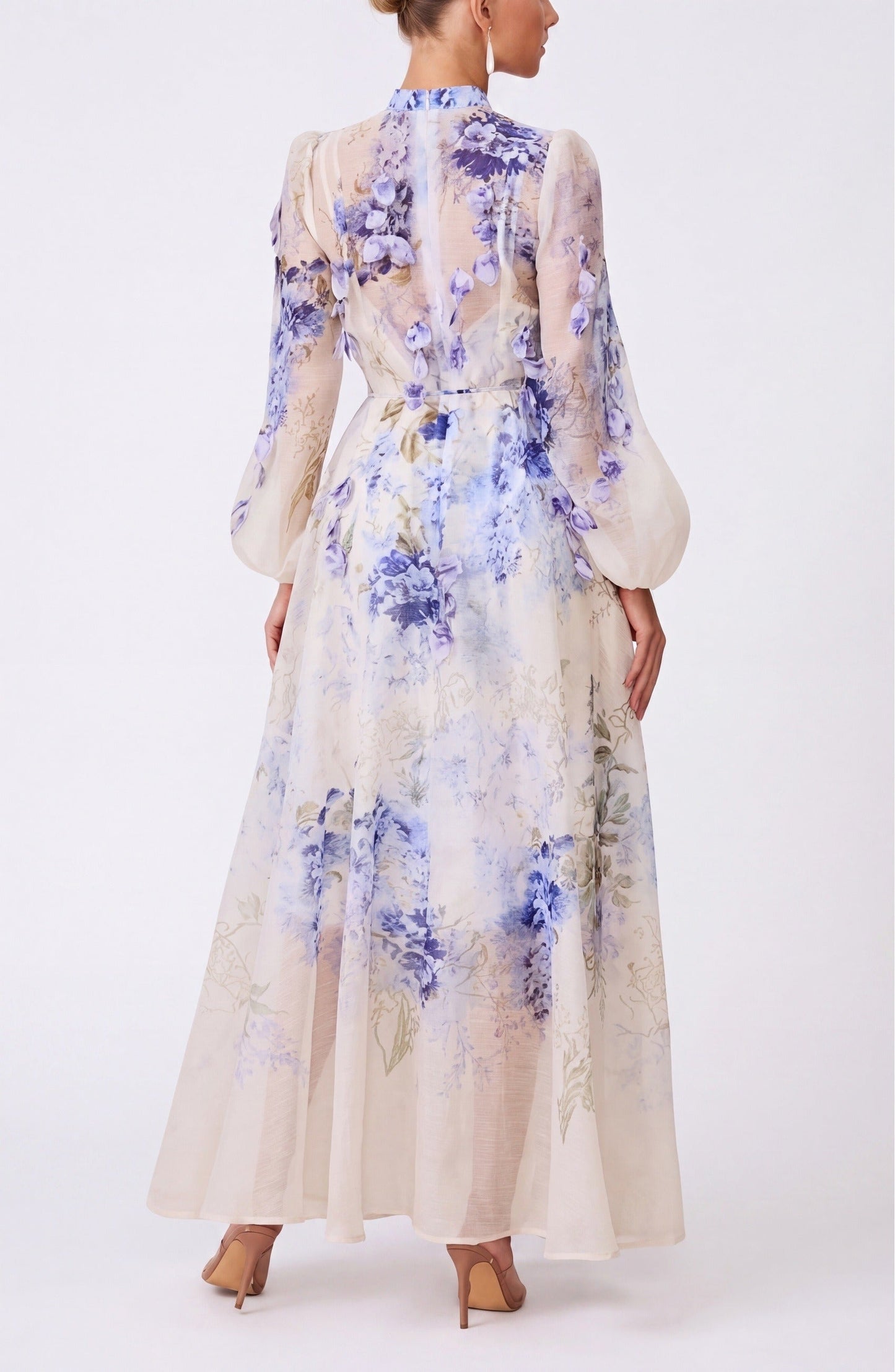 Laure Dames Maxi Jurk | Blauwe Bloemenprint | Elegante Lange Jurk
