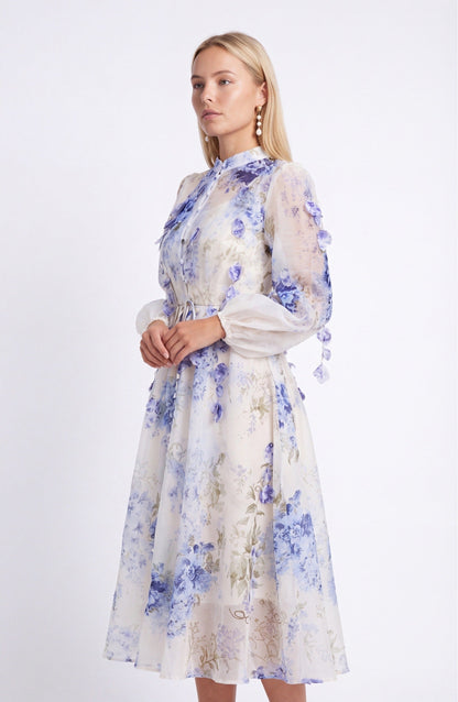 Laure Dames Maxi Jurk | Blauwe Bloemenprint | Elegante Lange Jurk
