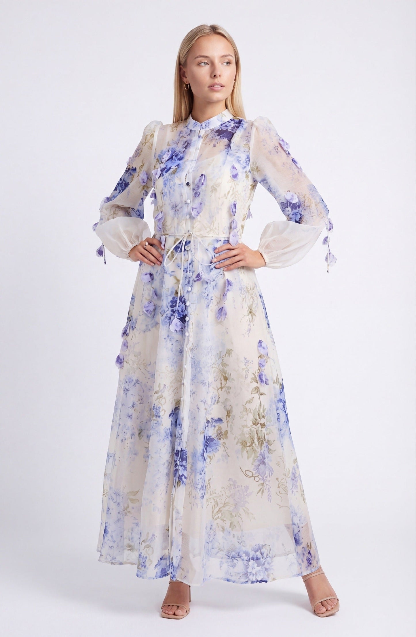 Laure Dames Maxi Jurk | Blauwe Bloemenprint | Elegante Lange Jurk