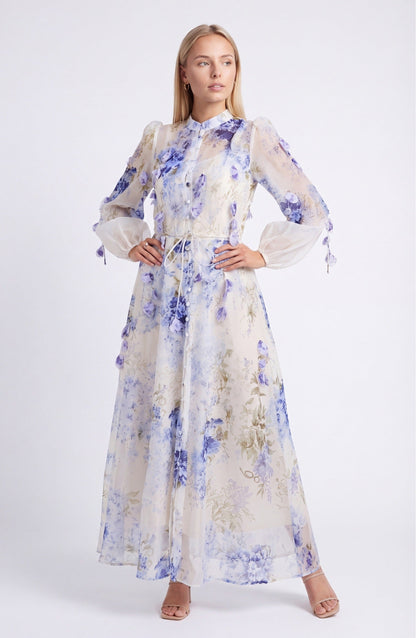 Laure Dames Maxi Jurk | Blauwe Bloemenprint | Elegante Lange Jurk
